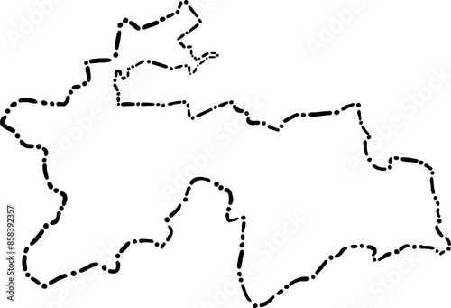 dash line doodle drawing of tajikistan map.