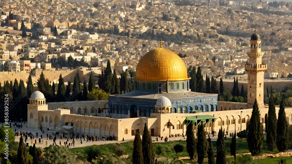 Obraz premium Areal view of Al Aqsa Mosque Israel, Famous Mosque of world, 