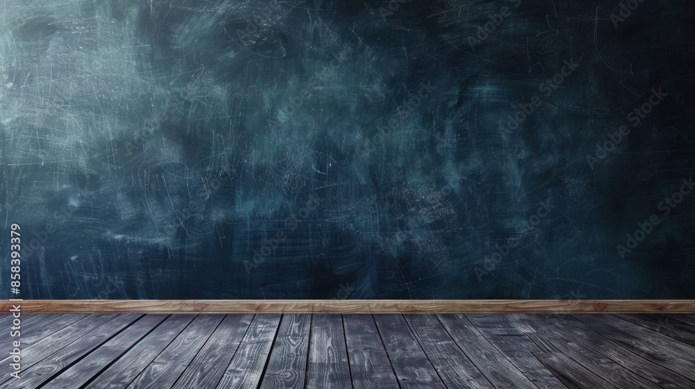 Dark blue blackboard wall and wooden floor texture background Dark blue blackboard wall and wooden floor texture background