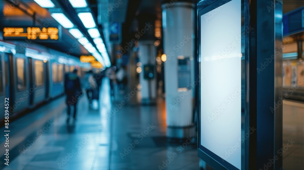 Fototapeta premium Blank digital billboard in a subway station