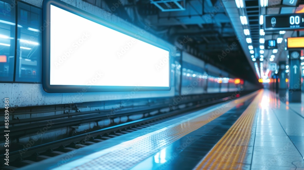 Blank digital billboard on subway platform Blank digital billboard on subway platform