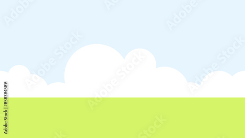Green field with clouds seamless border