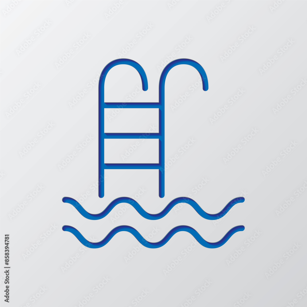 Swimming pool simple icon vector. Flat design. Paper cut design. Cutted blue symbol with shadow. Gray background Swimming pool simple icon vector. Flat design. Paper cut design. Cutted blue symbol with shadow. Gray background