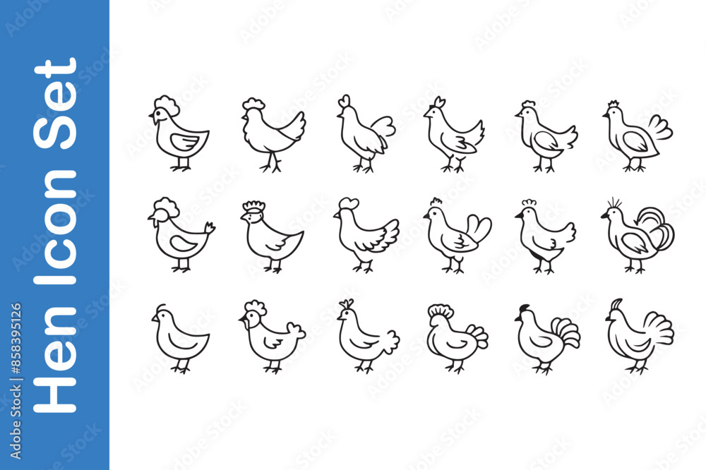 Obraz premium Hen Icon Set with editable vector collections. 