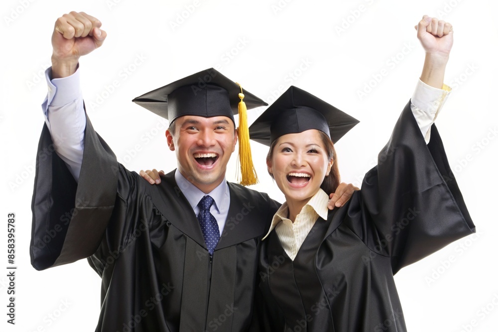 Happy Graduates Celebrating in Cap and Gown - Perfect for Graduation Announcements and Educational Success Stories