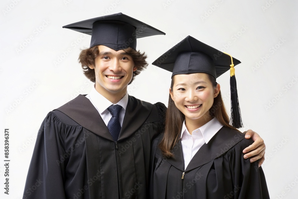 Happy Graduates Celebrating in Cap and Gown - Perfect for Graduation Announcements and Educational Success Stories Happy Graduates Celebrating in Cap and Gown - Perfect for Graduation Announcements and Educational Success Stories