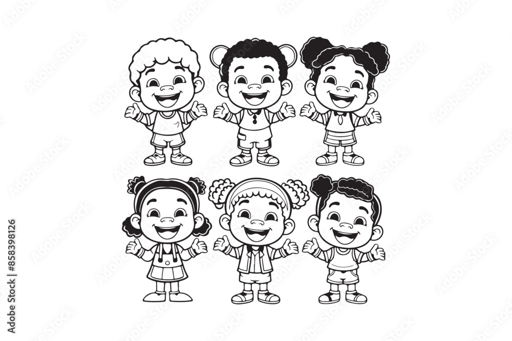 Best black and white children vector line art illustration Best black and white children vector line art illustration