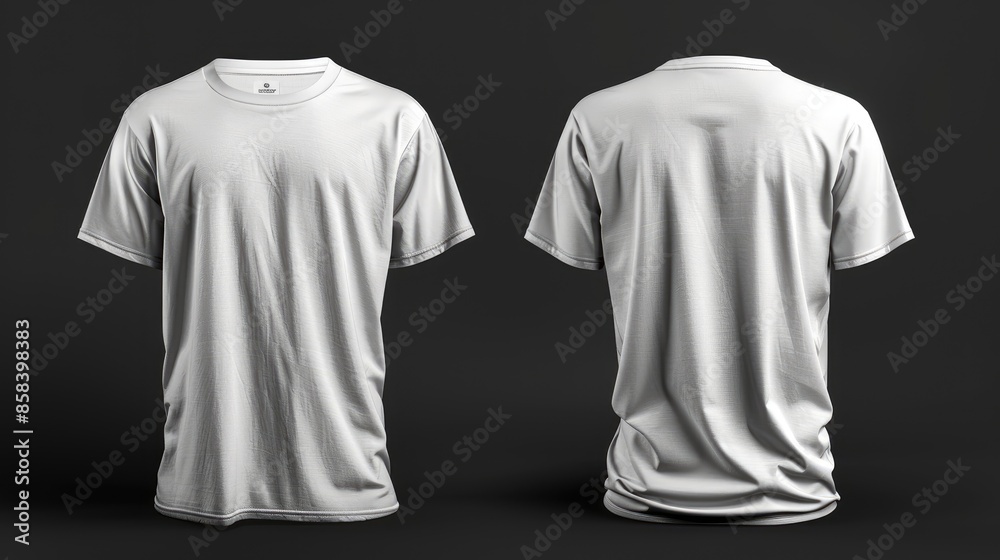 Plain white t shirt mockup template with front and back view on black background Plain white t shirt mockup template with front and back view on black background