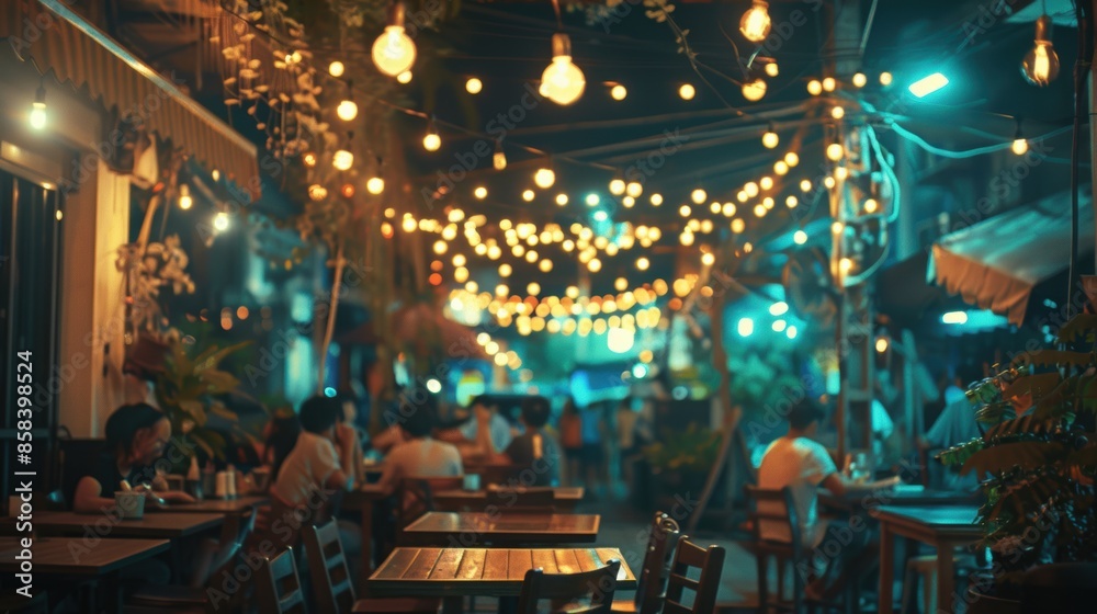 Evening ambiance at an outdoor street bar Evening ambiance at an outdoor street bar