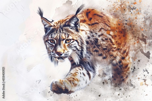A watercolor painting of a bobcat on a white background, suitable for use in editorial or commercial contexts