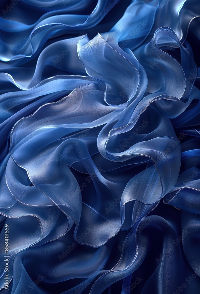 Obraz premium Elegant abstract blue silk fabric flowing with soft waves and folds creating a luxurious and dreamy background texture.