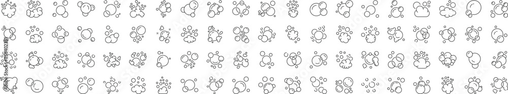Collection of Linear Icons of Bubbles and Foam for Adverts. Suitable for books, stores, shops. Editable stroke in minimalistic outline style. Symbol for design Collection of Linear Icons of Bubbles and Foam for Adverts. Suitable for books, stores, shops. Editable stroke in minimalistic outline style. Symbol for design