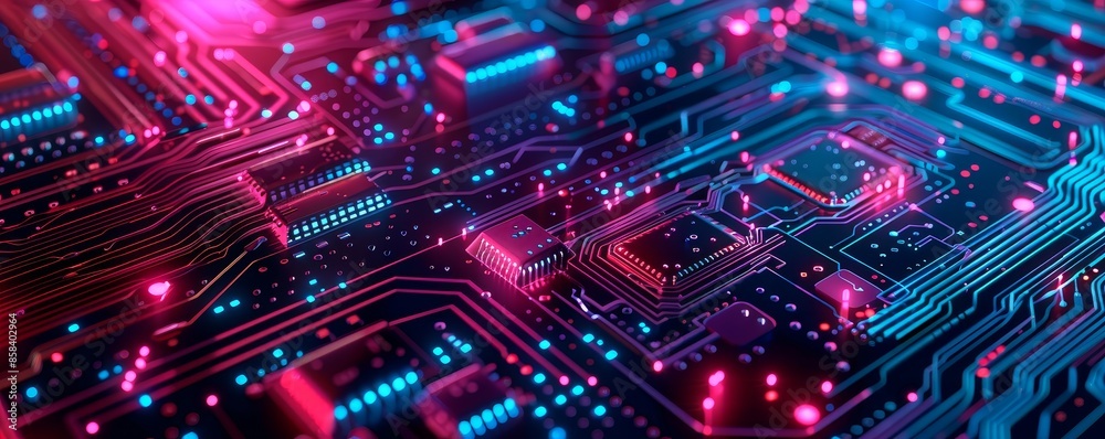 Futuristic electronic circuit technology, 2D digital art Futuristic electronic circuit technology, 2D digital art