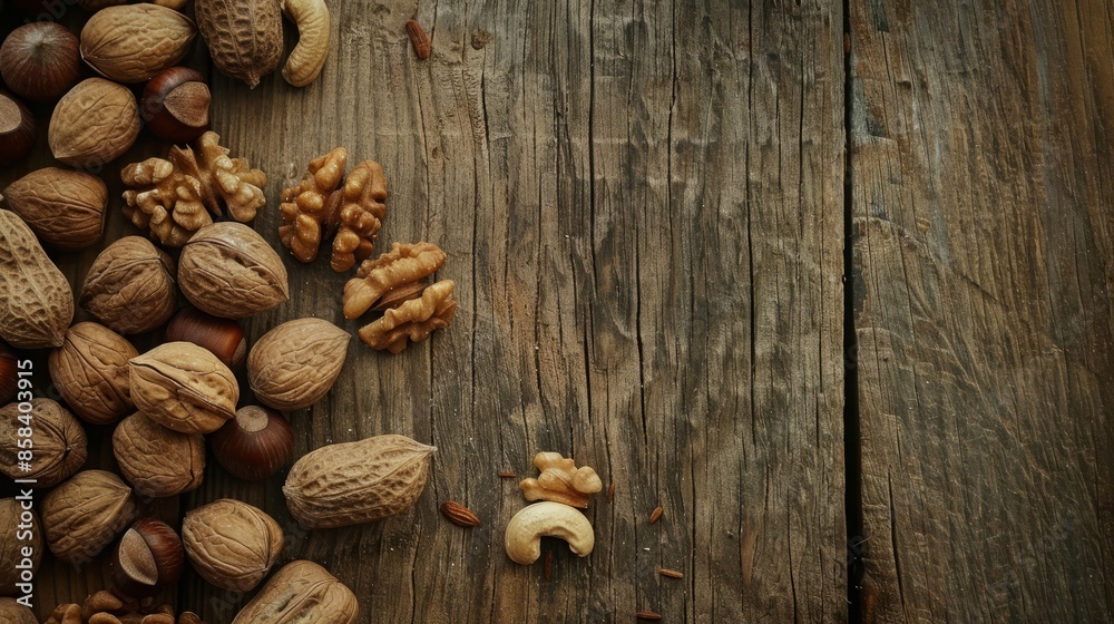Exploring the Health Benefits of a Variety of Nuts on a Wooden Surface Exploring the Health Benefits of a Variety of Nuts on a Wooden Surface