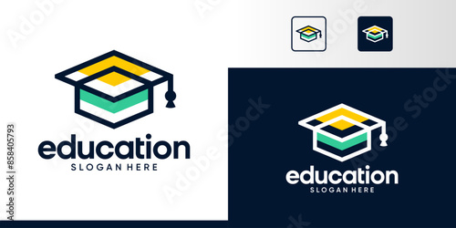 University, College, Graduate, Campus logo design. Graduation hat with striped and colorful design graphic symbol icon vector