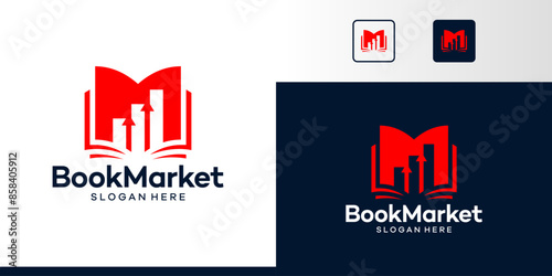 Book logo design with financial management investment chart design graphic symbol icon vector