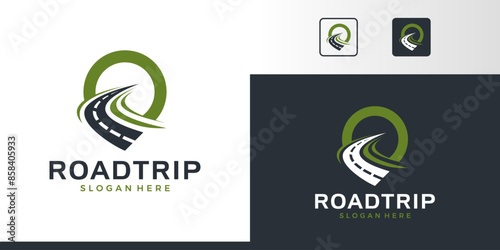 Road trip logo design. Road logo with pin location design graphic symbol icon vector