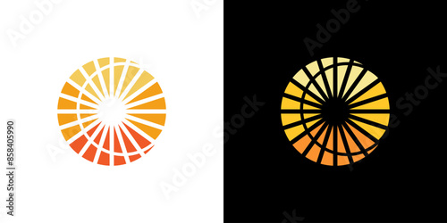 Circle sun light burst logo vector line shine orange isolated
