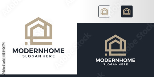 Modern house building Logo design. Home logo with abstract line style design graphic symbol icon vector