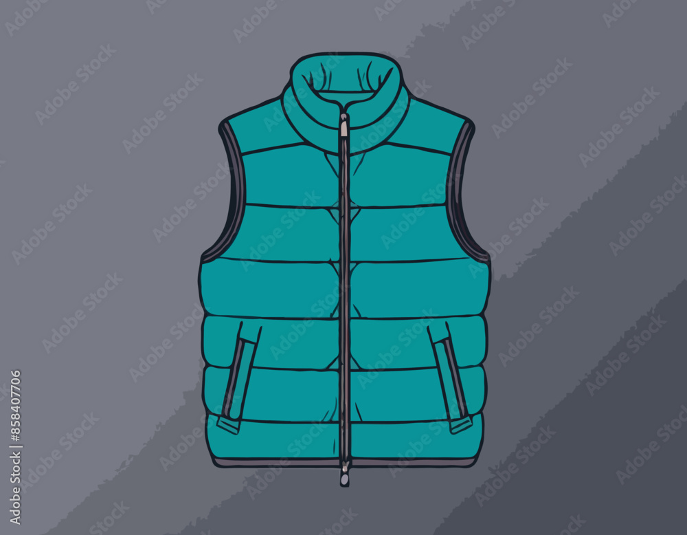 Down Vest Fashion Vector Template Sleeveless Puffer Jacket Mockup 