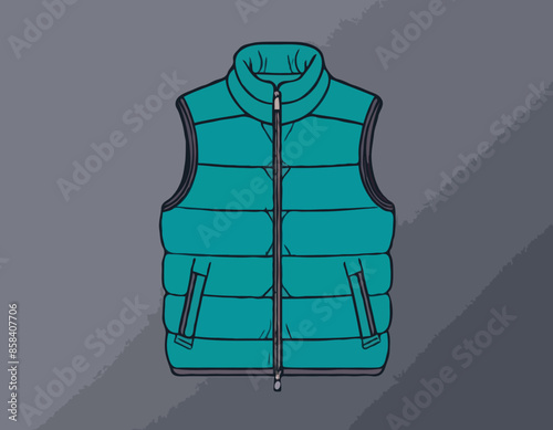 Down Vest Fashion Vector Template Sleeveless Puffer Jacket Mockup 