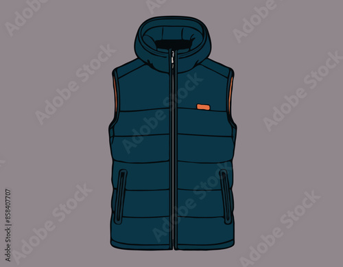 Down Vest Fashion Vector Template Sleeveless Puffer Jacket Mockup 