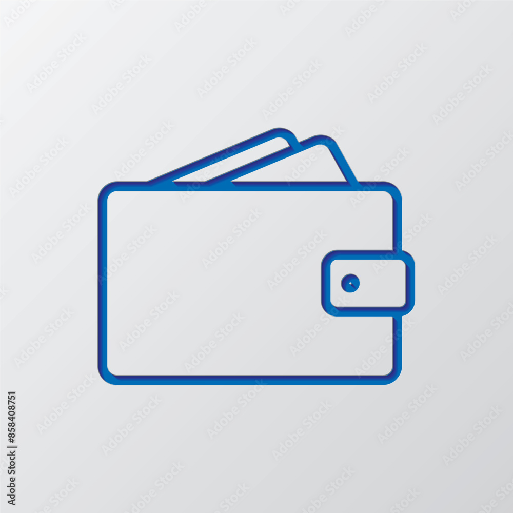 Wallet simple icon vector. Flat design. Paper cut design. Cutted blue symbol with shadow. Gray background Wallet simple icon vector. Flat design. Paper cut design. Cutted blue symbol with shadow. Gray background