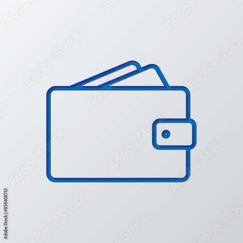 Wallet simple icon vector. Flat design. Paper cut design. Cutted blue symbol with shadow. Gray background