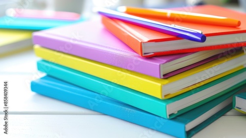 Wallpaper Mural Colorful notebooks on white tabletop Bright workplace Torontodigital.ca