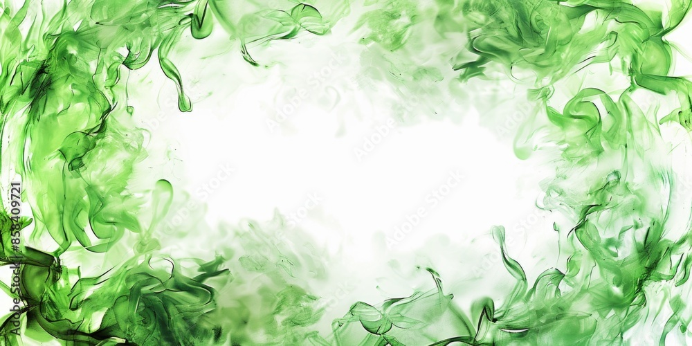Fototapeta premium Green smoke swirls on a white background