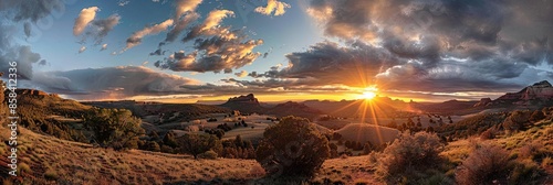 landscape photo of fictional depiction of Sedona Arizona southwestern desert at sunrise photo