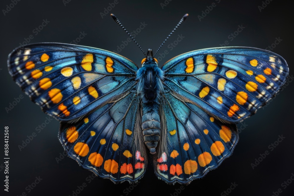 Blue Butterfly with Orange and Yellow Spots