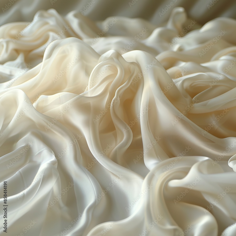 Close-up of flowing, ivory silk fabric creating soft, elegant folds and waves. Perfect texture background for fashion and design concepts. Close-up of flowing, ivory silk fabric creating soft, elegant folds and waves. Perfect texture background for fashion and design concepts.
