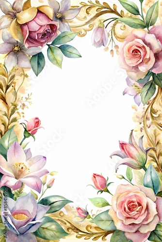 Elegant Floral Border Frame with Watercolor Roses - Perfect for Custom Text or Invitations