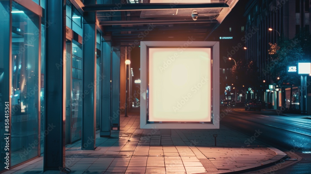 Empty digital billboard mockup at night on city street Empty digital billboard mockup at night on city street