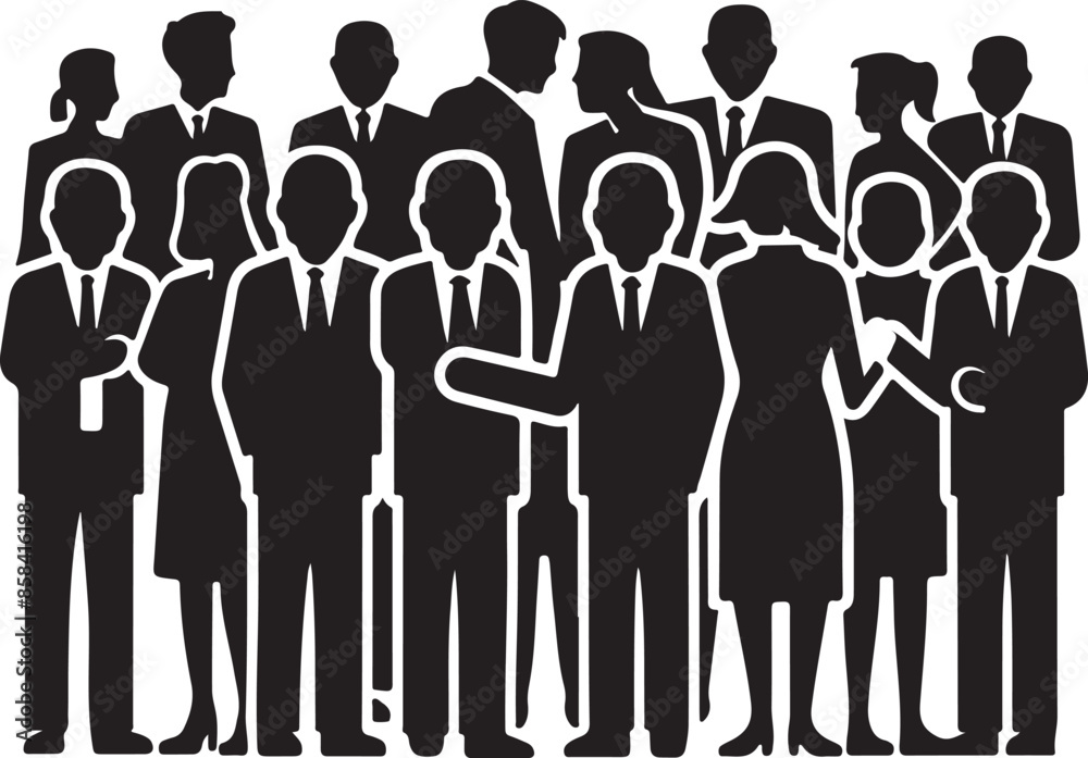 People Icons: A diverse set of black silhouette icons depicts the professional and social worlds. From business leadership to team management and casual interactions, these versatile icons capture the People Icons: A diverse set of black silhouette icons depicts the professional and social worlds. From business leadership to team management and casual interactions, these versatile icons capture the