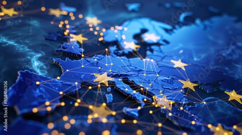 High-resolution image of european telecommunication network with stars