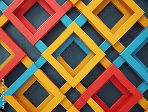 A captivating geometric pattern of interlocking diamond shapes in bold primary colors