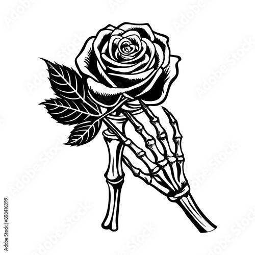 Hand drawn of hand holding a rose isolated