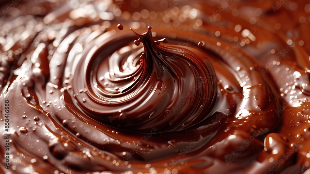 Close-up of luscious melted chocolate swirled texture, showcasing the rich and creamy delight that's perfect for desserts and confectionery. Close-up of luscious melted chocolate swirled texture, showcasing the rich and creamy delight that's perfect for desserts and confectionery.