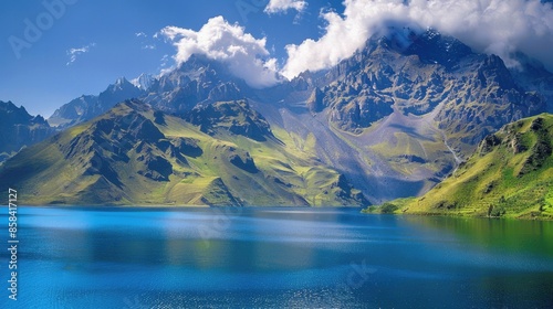 Andes Mountain and Lake Landscape in Peru, South America