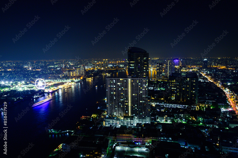 The night in Bangkok near the Chao Phraya River The night in Bangkok near the Chao Phraya River