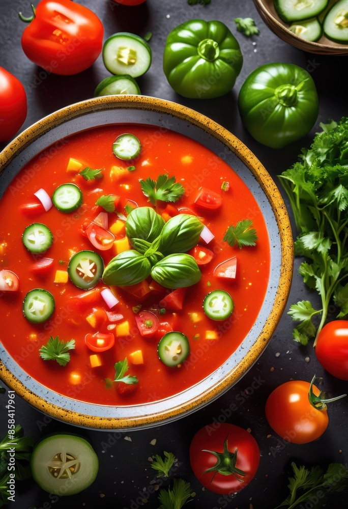 refreshing gazpacho soup bowl fresh ingredients, blended, cold, colorful, crisp, culinary, delicious, diced, dish, flavorful, foodie, freshness, garlic refreshing gazpacho soup bowl fresh ingredients, blended, cold, colorful, crisp, culinary, delicious, diced, dish, flavorful, foodie, freshness, garlic