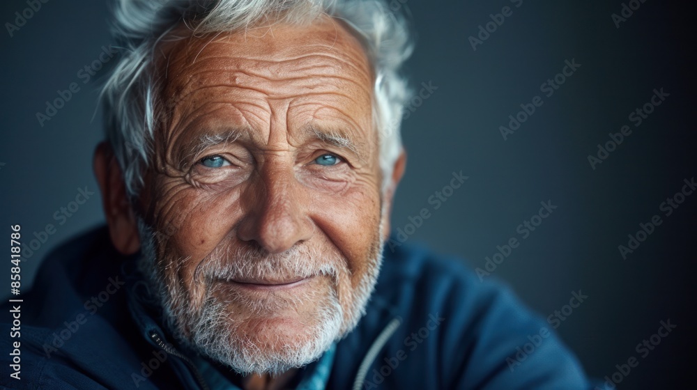 A quiet, blind old man with deep wrinkles smile gently A quiet, blind old man with deep wrinkles smile gently