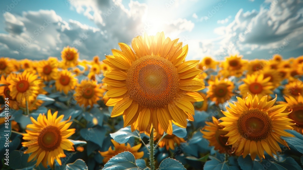 Golden Sunflowers in a Field under a Cloudy Sky Golden Sunflowers in a Field under a Cloudy Sky