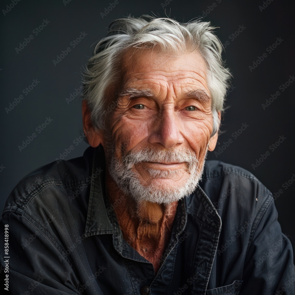 A quiet, blind old man with deep wrinkles smile gently A quiet, blind old man with deep wrinkles smile gently