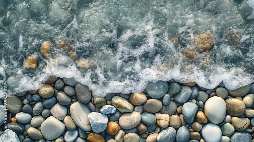 water waves flowing is shown in a top-down view of a stream with stones pebble and marble at the bottom water waves flowing is shown in a top-down view of a stream with stones pebble and marble at the bottom