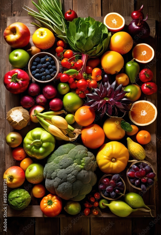 fresh produce artfully arranged rustic wooden table, food, culinary, delicious, dining, display, feast, flavorful, foodie, foods, freshness, fruits fresh produce artfully arranged rustic wooden table, food, culinary, delicious, dining, display, feast, flavorful, foodie, foods, freshness, fruits
