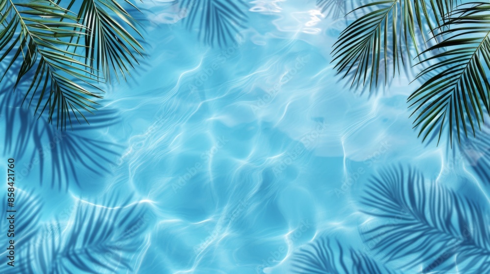 Blue water and shadows of palm leaves Blue water and shadows of palm leaves
