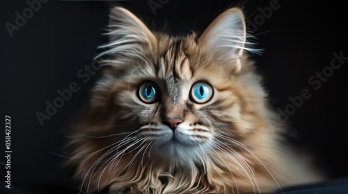 Close-up Portrait of a Curious Cat with Blue Eyes